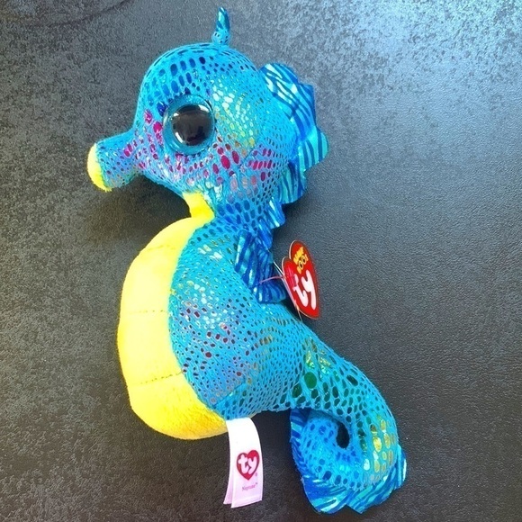 Ty Beanie Boos Blue Green and Yellow Sea Creature Neptune Plush Toy Fluffy - Picture 2 of 8